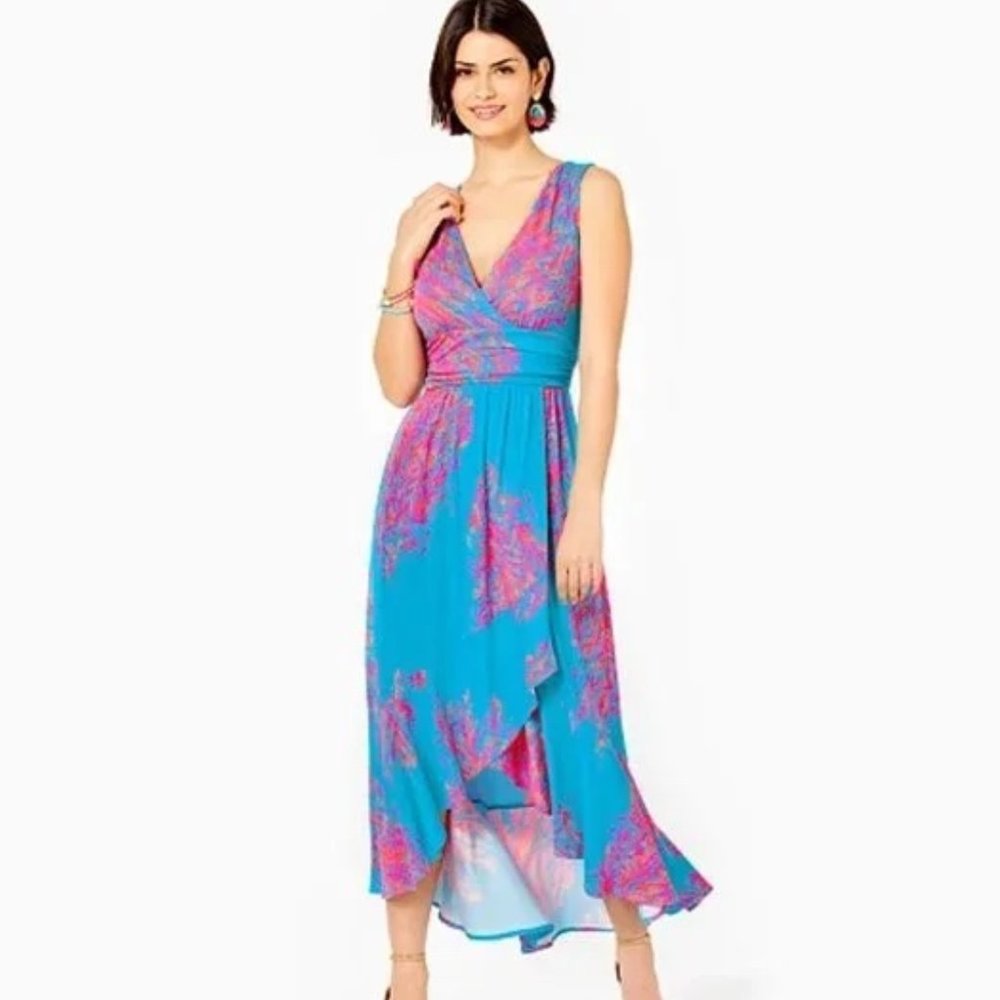 EUC Lilly Pulitzer Moana Wrap V Neck Maxi Dress Sz L